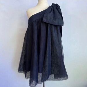Anthropologie Navy One-Shoulder Dress